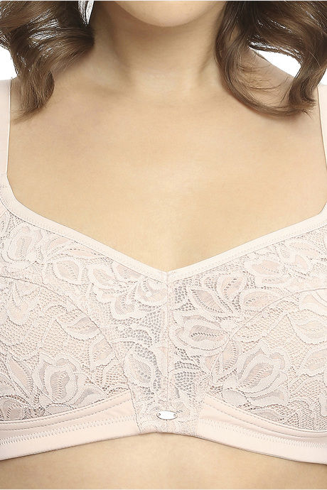 Soie Double Layered Non Wired Full Coverage Lace Bra - Peach Skin — image 5